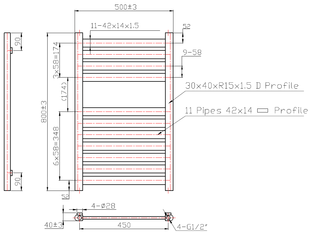 MEOT Designer Towel Radiator 500mm Wide | 800mm High