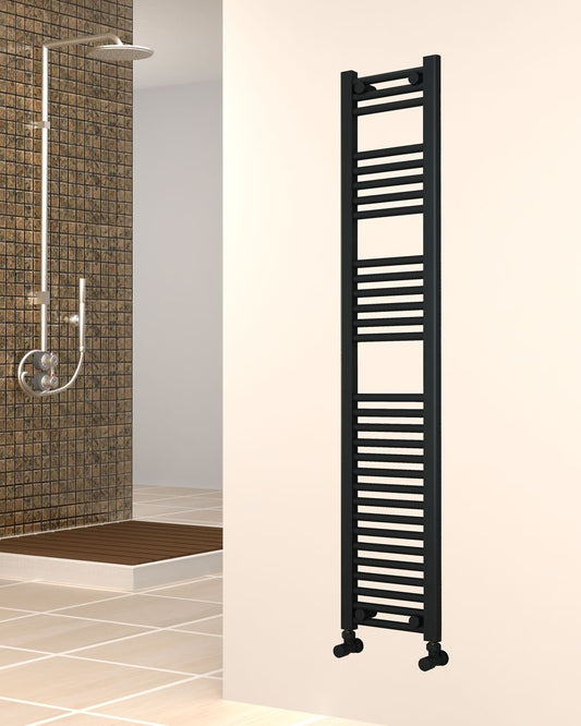 Narrow Black Towel Radiator 300mm Wide | 1500mm High