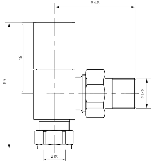 Square ANGLED Radiator Valves (Pair) - Anthracite 15mm x 1/2inch | Squarehead