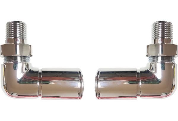 Chrome CORNER Radiator Valves (Pair) - 15mm x 1/2inch | Roundhead & Modern