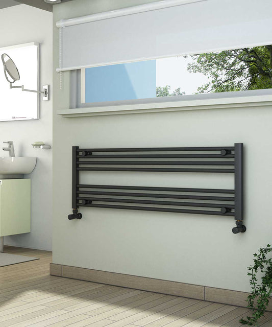 Horizontal Anthracite Towel Radiator 1200mm Wide | 400mm High