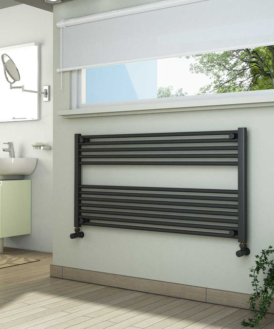 Horizontal Anthracite Towel Radiator 1200mm Wide |600mm High