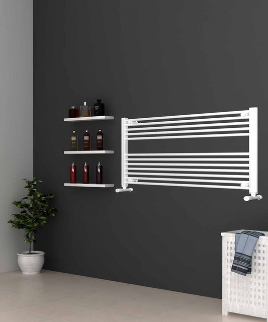 Horizontal White Heated Towel Rail 1200mm Wide | 600mm High