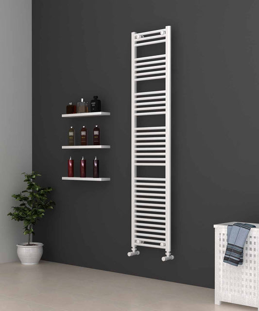 Tall & Slim White Heated Towel Rail 400mm Wide | 1750mm High