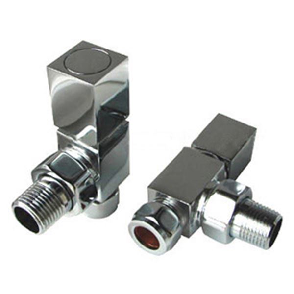 Chrome Square ANGLED Radiator Valves - Pair