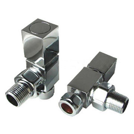 Chrome Square ANGLED Radiator Valves - Pair