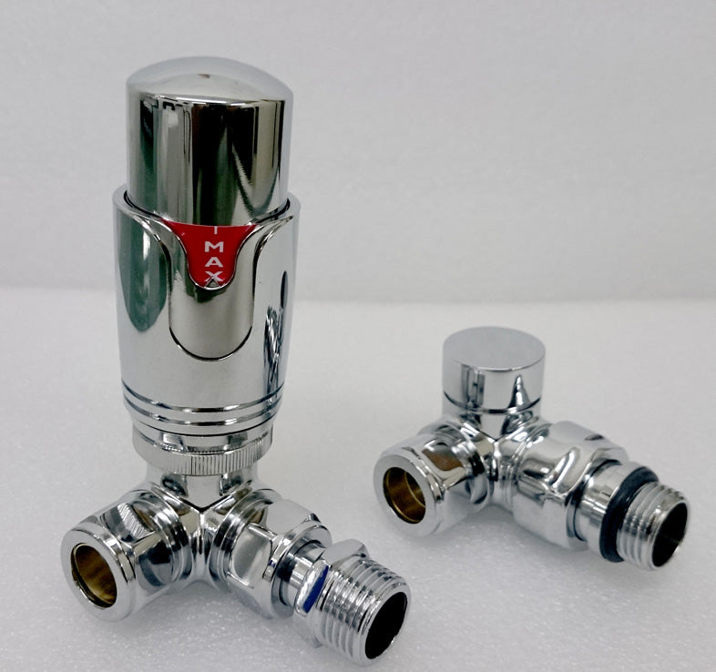 Thermostatic Chrome Corner Radiator Valve (TRV) | Bi-directional 15mm x 1/2inch
