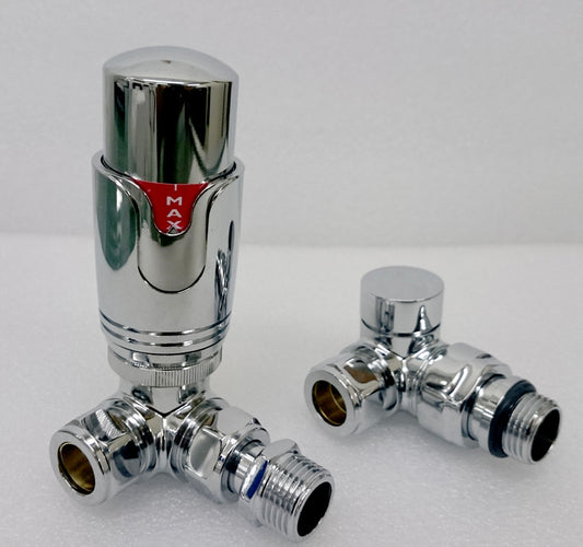 Thermostatic Chrome Corner Radiator Valve (TRV) | Bi-directional 15mm x 1/2inch