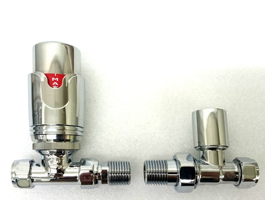 Thermostatic Chrome Straight Radiator Valve (TRV) | Bi-directional 15mm x 1/2inch