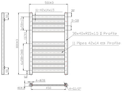 MEOT Designer Towel Radiator 500mm Wide | 800mm High