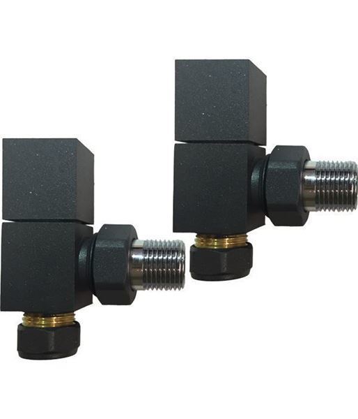 Square ANGLED Radiator Valves (Pair) - Anthracite 15mm x 1/2inch | Squarehead