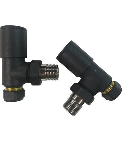 Anthracite ANGLED Radiator Valves (Pair) - 15mm x 1/2inch | Roundhead & Modern