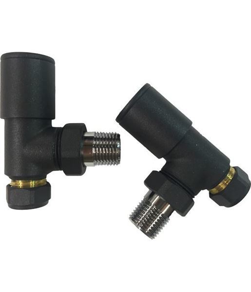 Anthracite ANGLED Radiator Valves (Pair) - 15mm x 1/2inch | Roundhead & Modern
