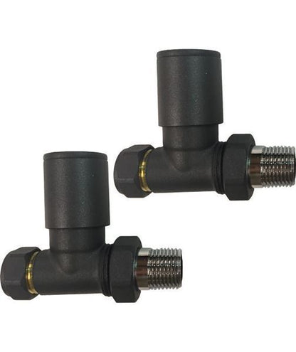 Anthracite STRAIGHT Radiator Valves (Pair) - 15mm x 1/2inch | Roundhead & Modern
