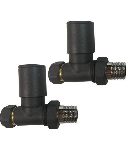 Anthracite STRAIGHT Radiator Valves (Pair) - 15mm x 1/2inch | Roundhead & Modern