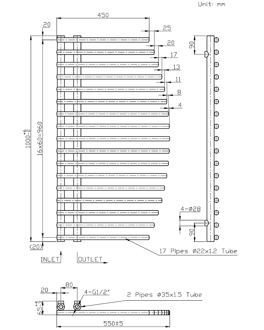 BESLANO Anthracite Towel Radiator 550mm Wide | 1000mm High
