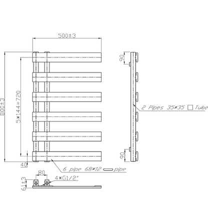 EMRENO Designer Towel Radiator 500mm x 800mm | Open End Flat Anthracite