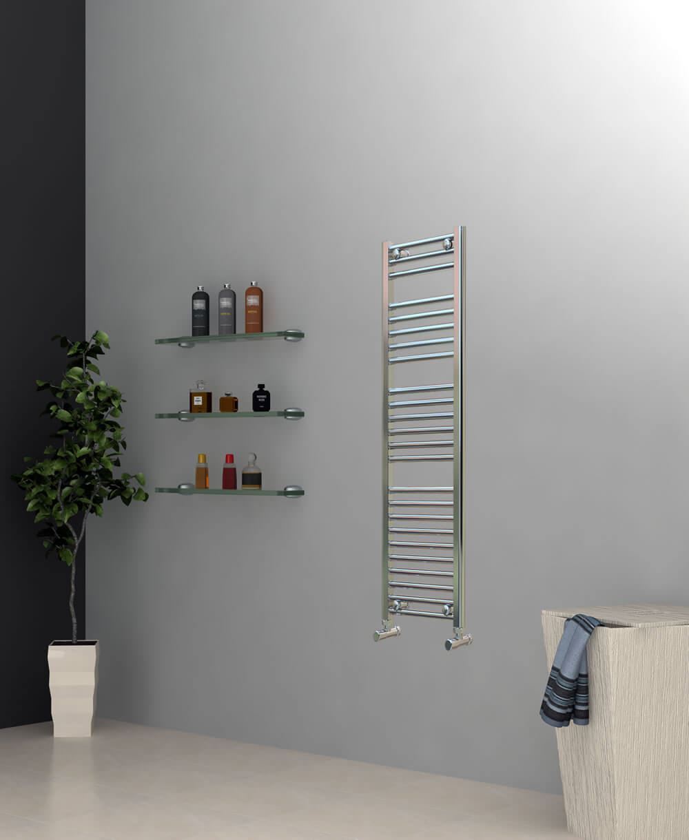 Narrow Chrome Towel Radiator 300mm Wide | 1200mm High