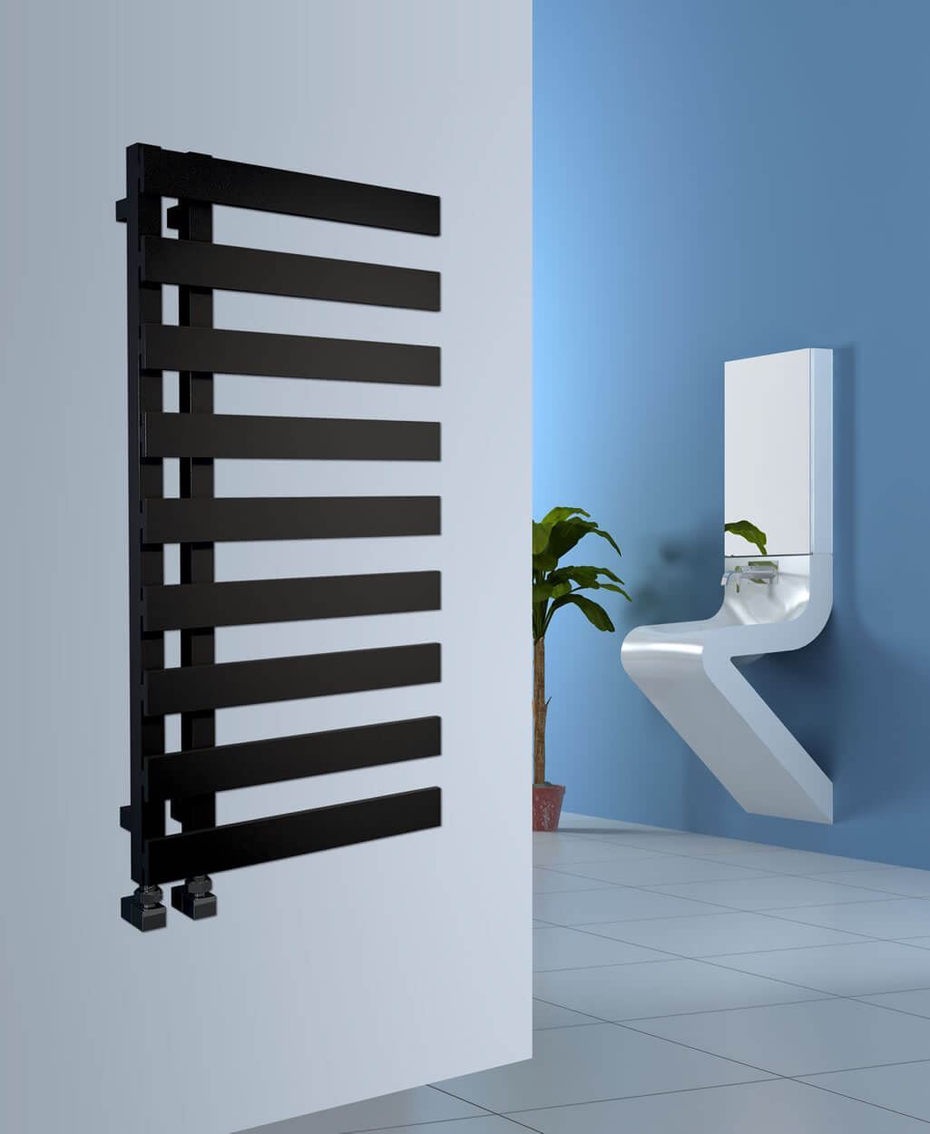 EMRENO Black Towel Radiator 500mm x 1232mm | Open End Flat Gloss Black