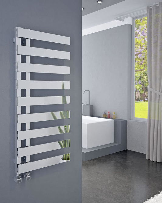 EMRENO Designer Towel Radiator 500mm x 1232mm | Open End Flat Chrome