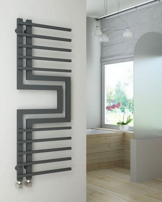 SLIZZA Designer Towel Radiator 500mm Wide | 1300mm High S-Shaped Anthracite