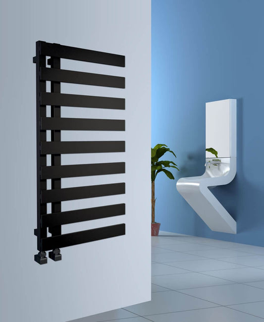 EMRENO Black Towel Radiator 500mm x 800mm | Open End Flat Gloss Black