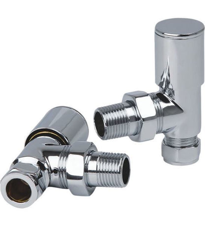 Chrome ANGLED Radiator Valves (Pair) - 15mm x 1/2inch | Roundhead & Modern