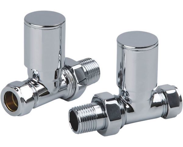 Chrome STRAIGHT Radiator Valves (Pair) - 15mm x 1/2inch | Roundhead & Modern