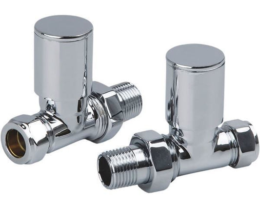 Chrome STRAIGHT Radiator Valves (Pair) - 15mm x 1/2inch | Roundhead & Modern
