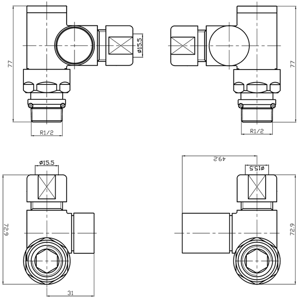 Dual Fuel Radiator Valves Anthracite Corner - Set