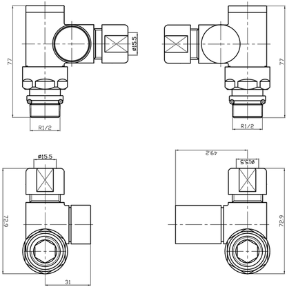 Dual Fuel Radiator Valves Anthracite Corner - Set