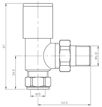 White ANGLED Radiator Valves (Pair) - 15mm x 1/2inch | Roundhead & Modern
