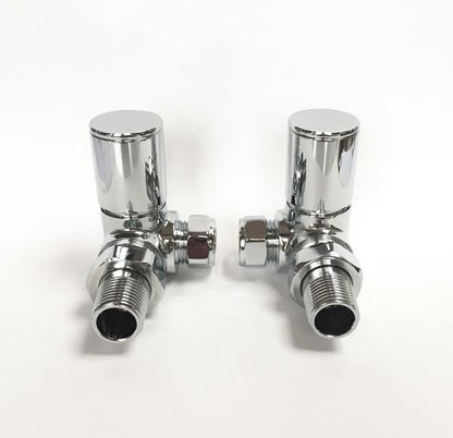 Chrome CORNER Radiator Valves (Pair) - 15mm x 1/2inch | Roundhead & Modern