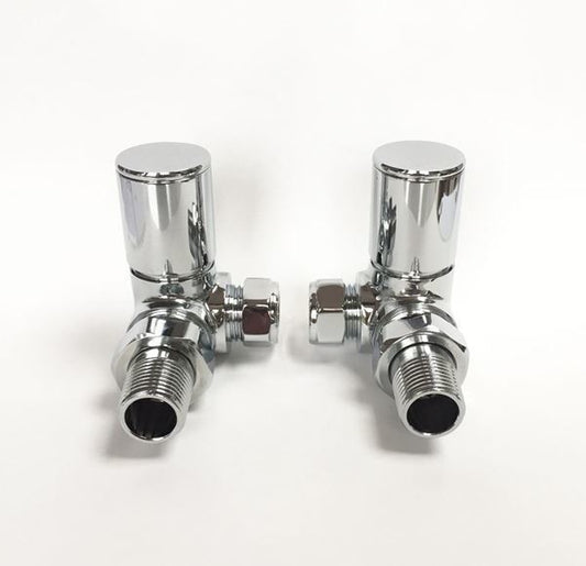 Chrome CORNER Radiator Valves (Pair) - 15mm x 1/2inch | Roundhead & Modern