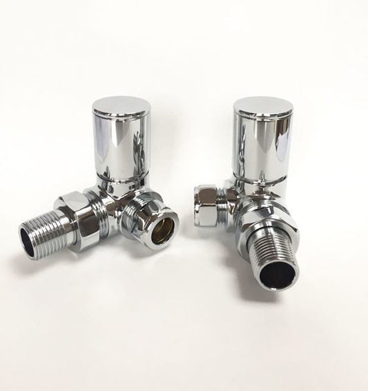 Chrome CORNER Radiator Valves (Pair) - 15mm x 1/2inch | Roundhead & Modern