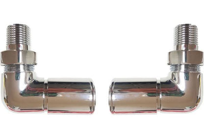 Chrome CORNER Radiator Valves (Pair) - 15mm x 1/2inch | Roundhead & Modern