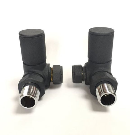 Anthracite CORNER Radiator Valves (Pair) - 15mm x 1/2inch | Roundhead & Modern