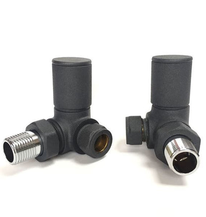 Anthracite CORNER Radiator Valves (Pair) - 15mm x 1/2inch | Roundhead & Modern