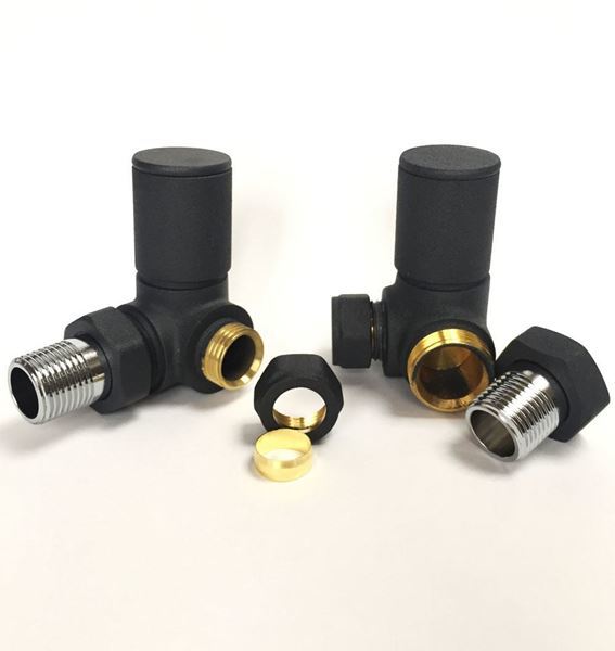 Anthracite CORNER Radiator Valves (Pair) - 15mm x 1/2inch | Roundhead & Modern