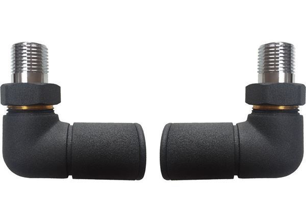 Anthracite CORNER Radiator Valves (Pair) - 15mm x 1/2inch | Roundhead & Modern