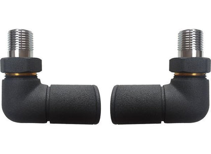 Anthracite CORNER Radiator Valves (Pair) - 15mm x 1/2inch | Roundhead & Modern