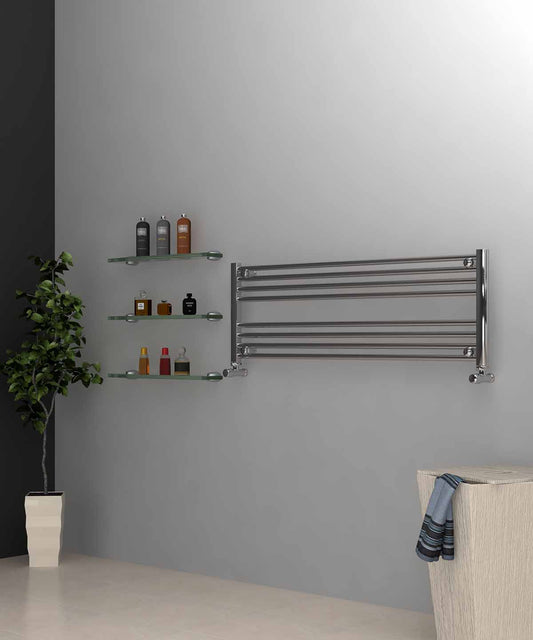 Horizontal Chrome Towel Radiator 1200mm Wide | 400mm High