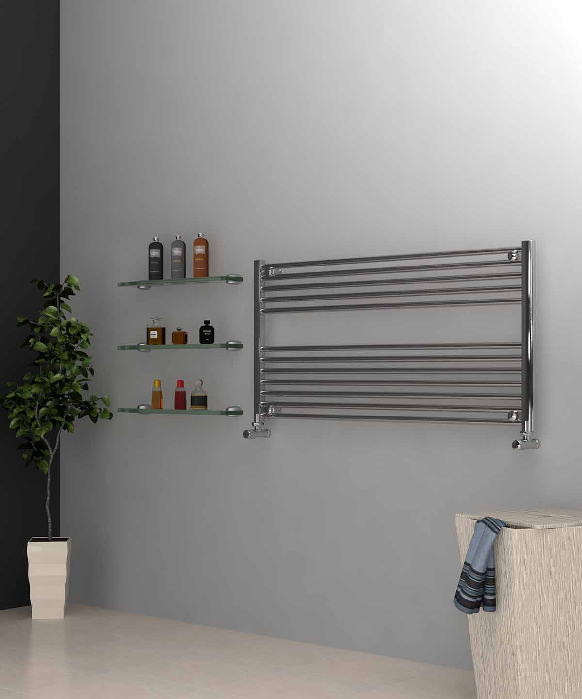 Horizontal Chrome Towel Radiator 1200mm Wide | 600mm High