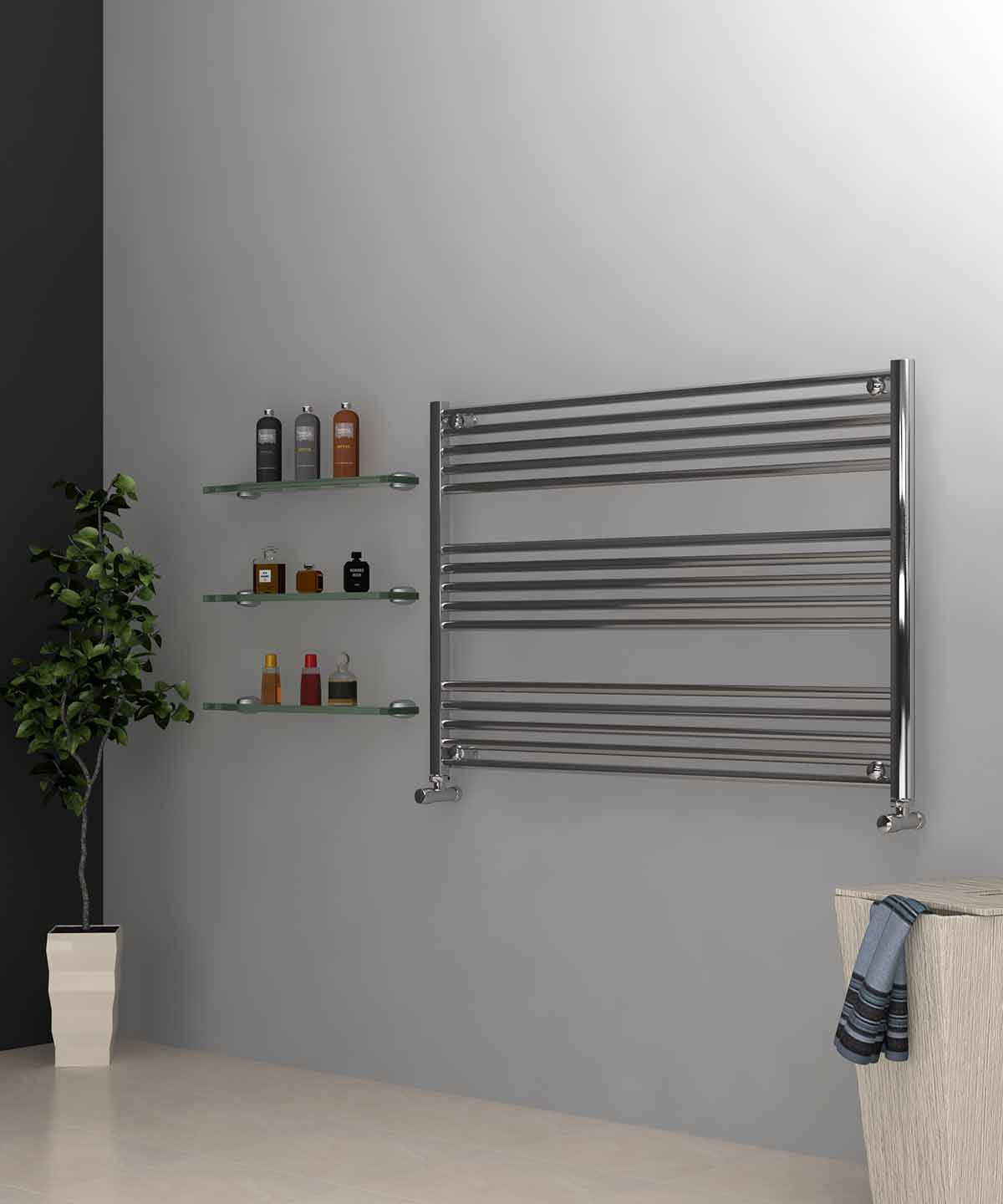 Horizontal Chrome Towel Radiator 1200mm Wide | 800mm High