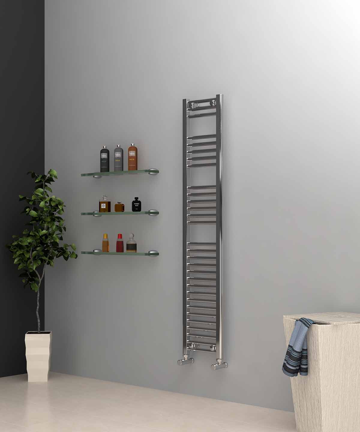 Narrow Chrome Towel Radiator 300mm Wide | 1500mm High