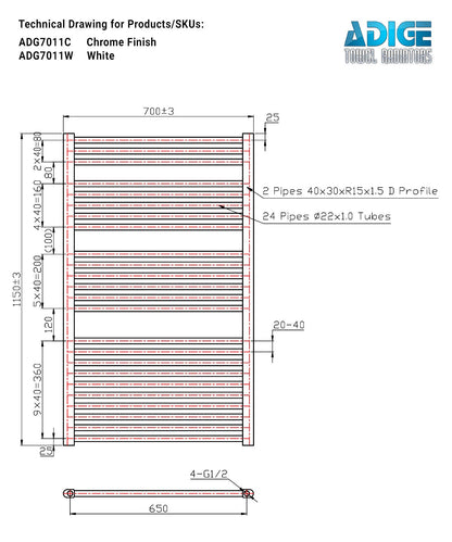 Ladder White Heated Towel Rail 700mm Wide | 1150mm High