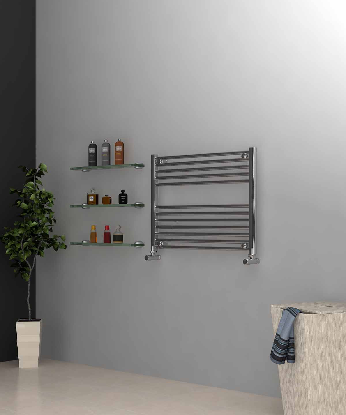 Horizontal Chrome Towel Radiator 800mm Wide | 600mm High