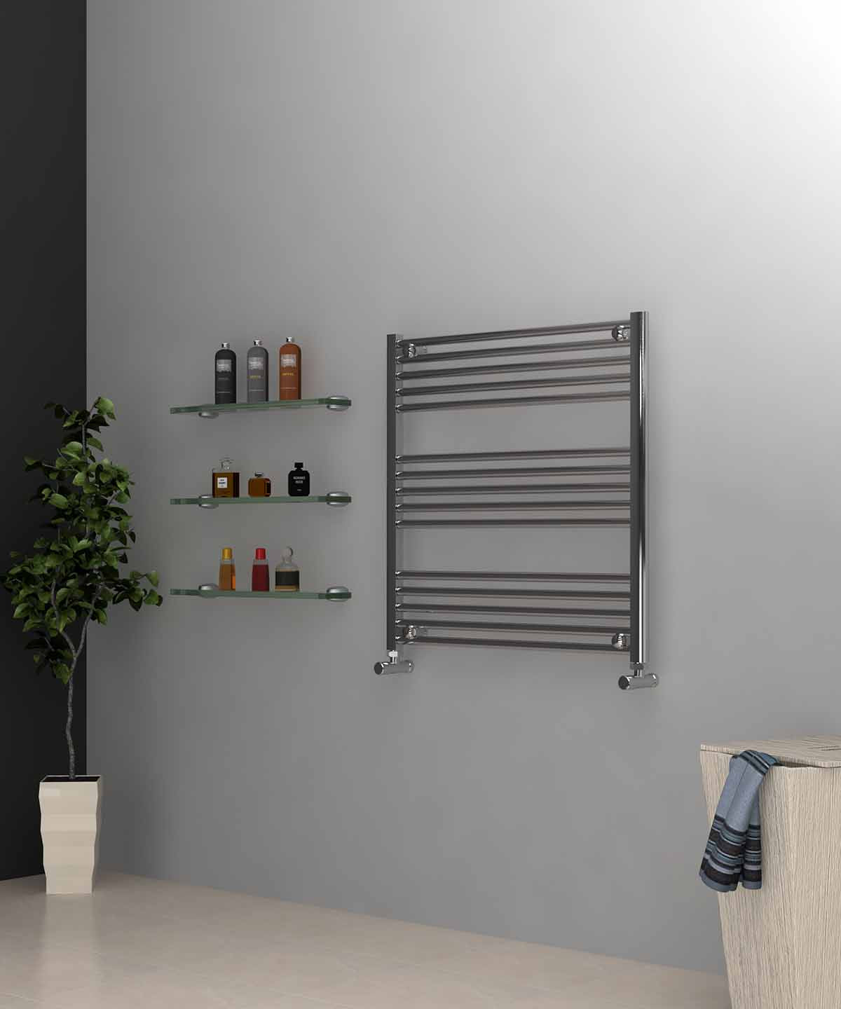 Horizontal Chrome Towel Radiator 800mm Wide | 800mm High