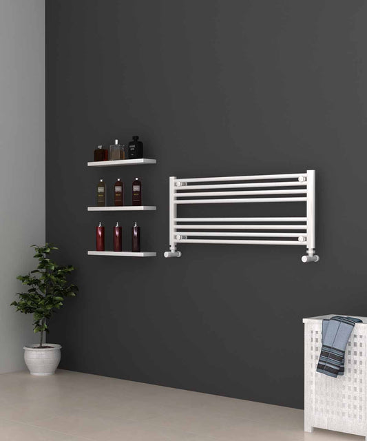 Horizontal White Heated Towel Rail 1000mm Wide | 400mm High