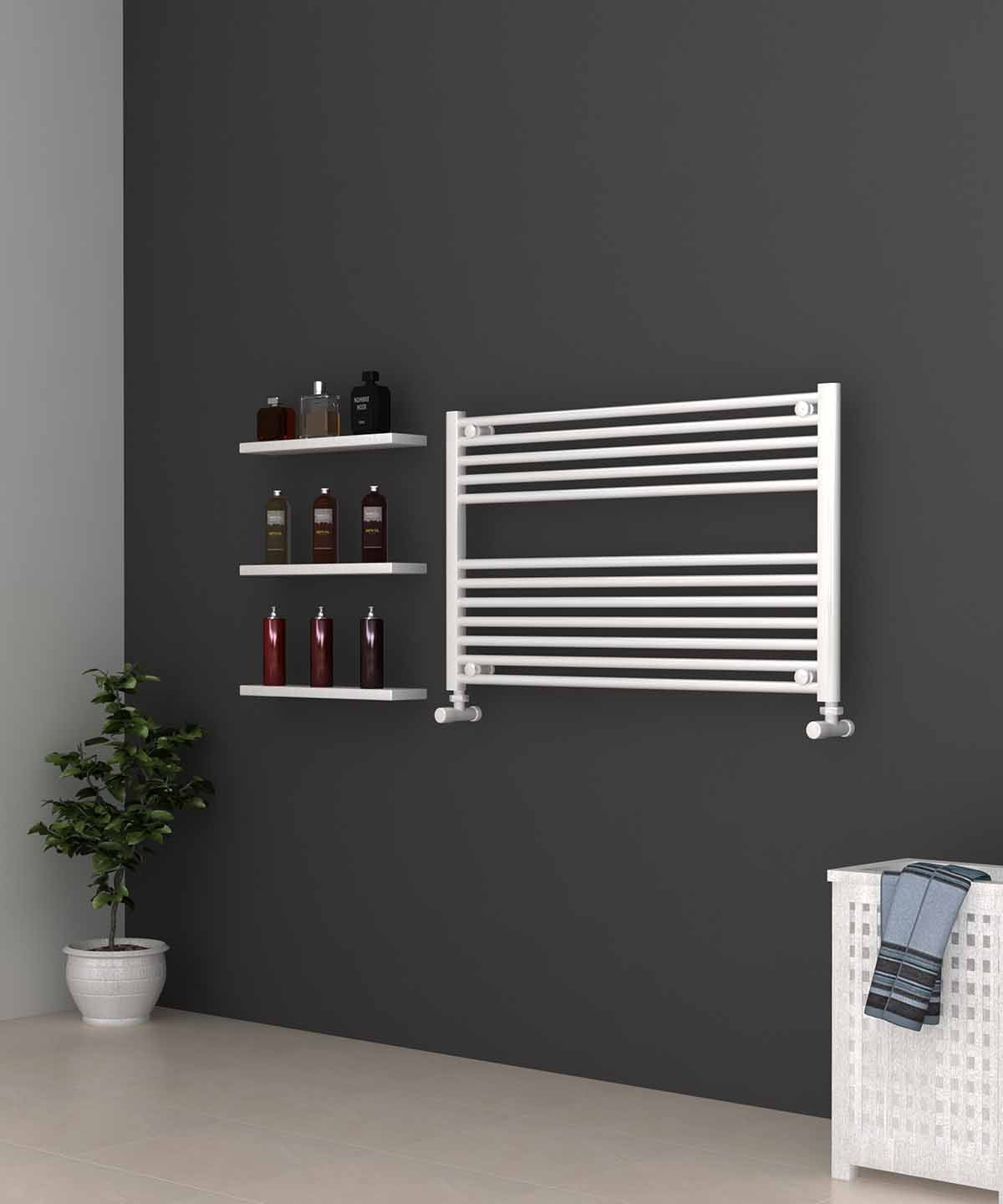 Horizontal White Heated Towel Rail 1000mm Wide | 600mm High